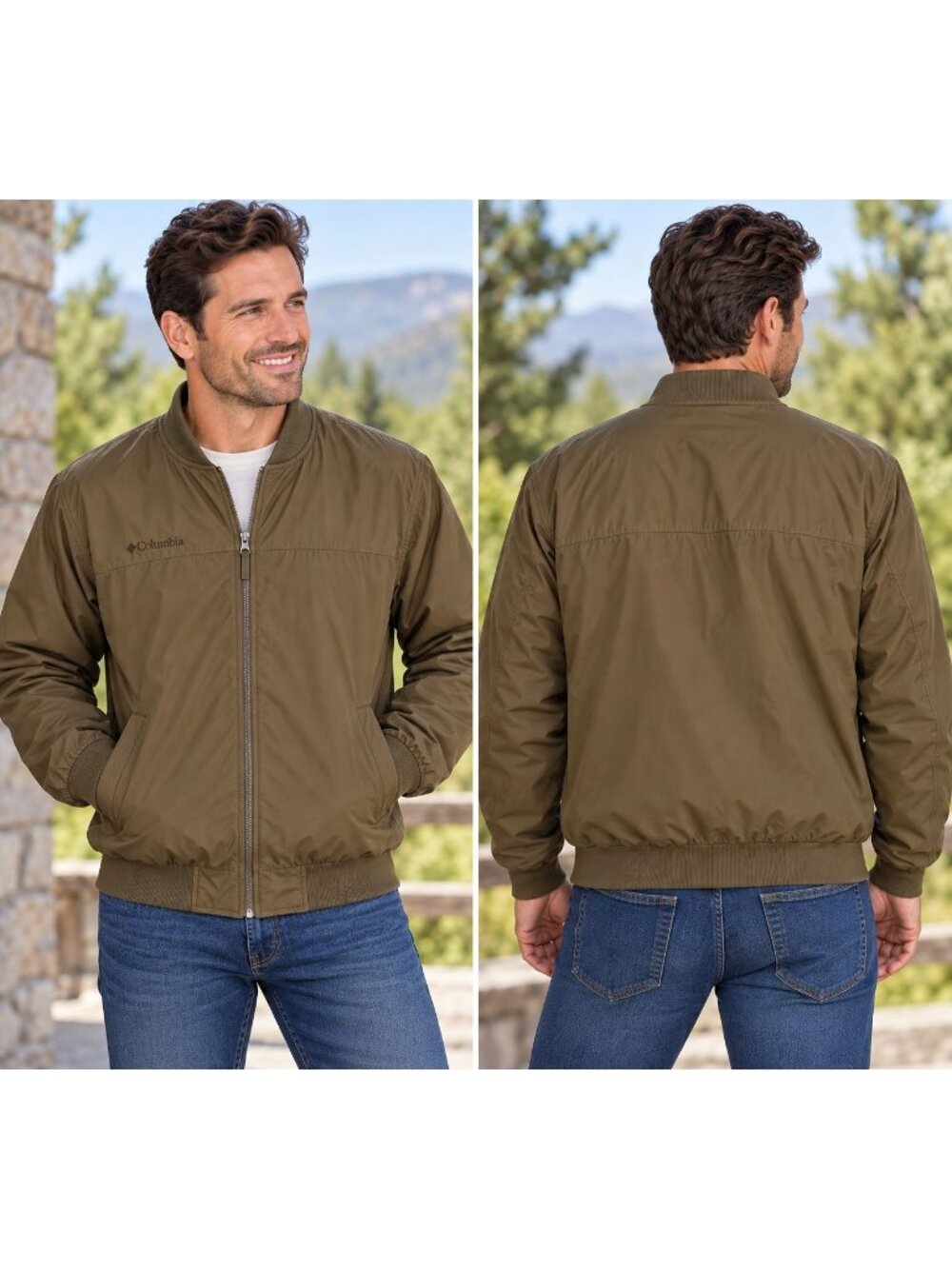 Columbia Jacket Men's Size XXL Brown Softshell Full Zip Fleece Lined Mock Neck
